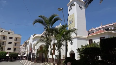 Chuch and main square in Los Cristianos Tenerife Spain Video stock 80271841