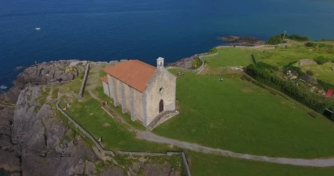 Chuch on the ocean - Drone - Basque country - MUNDAKA 2 Stock Footage 94036747