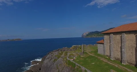 Chuch on the ocean - Drone - Basque country - MUNDAKA 5 Stock Footage 94037651