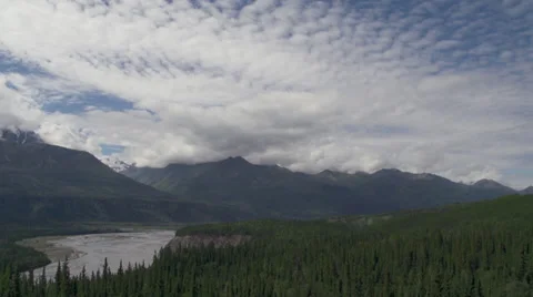 Chugach Mountains in the Clouds over Matanuska River Valley Alaska S Stock Footage 36624937