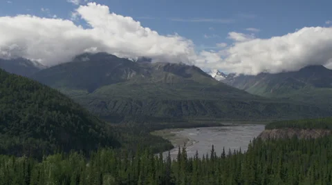 Chugach Mountains in the Clouds over Matanuska River Valley Alaska S Stock Footage 36624974
