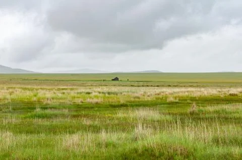 Chui steppe and shepherd camp and Altai mountains, Altai Republic, Siberia, R Stock-Fotos