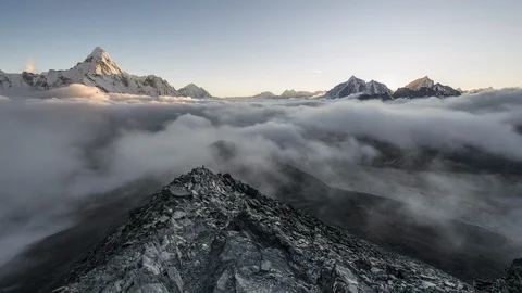 Chukhung Ri view with sunset and Ama Dablam peak Stock Footage 121490851