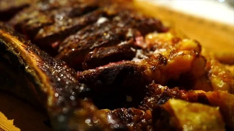 Chuletón de vaca, Galician bone in rib steak, Typical Spanish meat dish Stock Footage 233043931