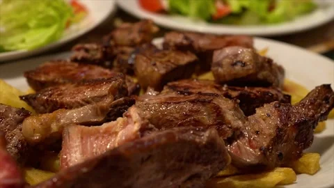Chuletón de vaca, Galician bone in rib steak at traditional restaurant in Spain Stock Footage 244007257