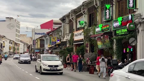 Chulia street panoramic view in Georgetown, Penang, Malaysia 4K Stock Footage 259547627