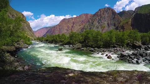 Chulyshman River, slow motion Stock Footage 83361029