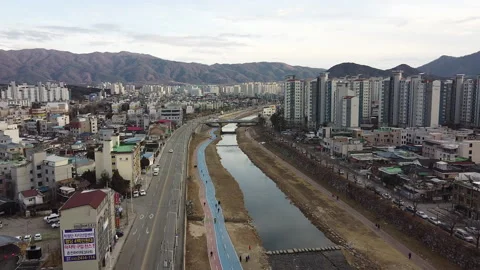Chuncheon river aerial view Video stock 147639093