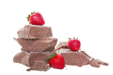Chunk chocolate with strawberries Stock Photos