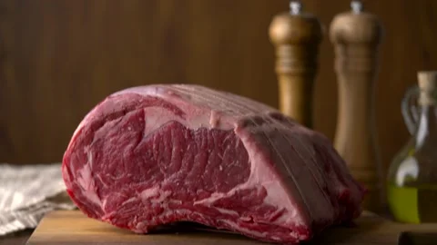 Chunk of ribeye beef ,slow motion 4k 60p	 Stock Footage 157991528