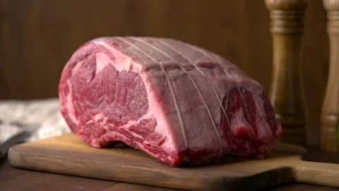 Chunk of ribeye beef ,slow motion 4k 60p	 Stock Footage 157991633
