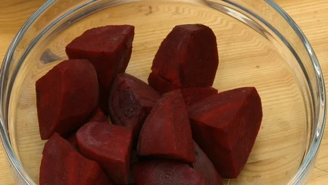 Chunks of Beets in Bowl Stock Footage 118946670
