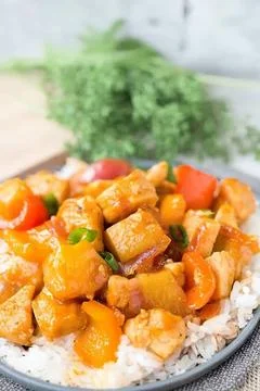 Chunks of chicken with rice Stock Photos