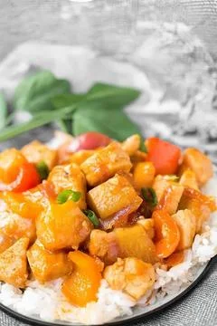 Chunks of chicken with rice Stock Photos