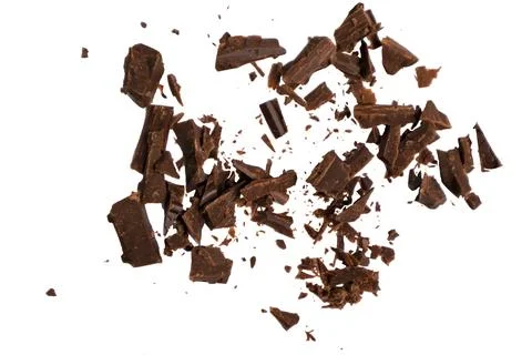Chunks of dark chocolate separated on a white background.Small chunks of ch.. Stock Photos