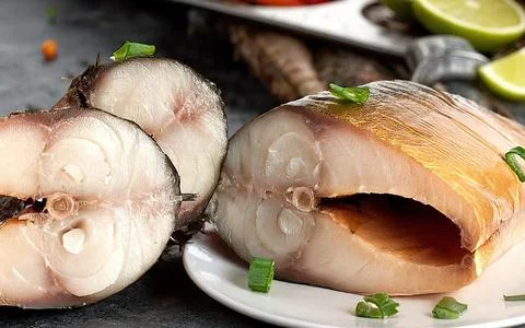 Chunks of fresh fish Stock Photos