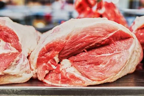 Chunks of fresh pork Stock Photos