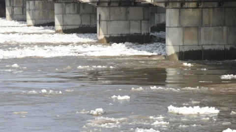 Chunks of ice flow down the river Stock Footage 7910166