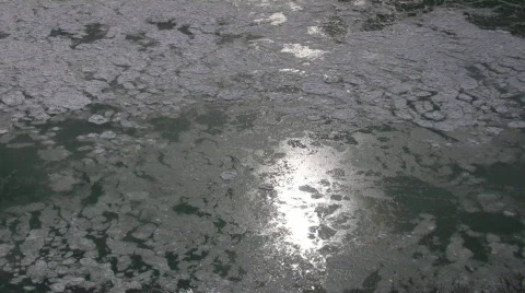 Chunks of ice gently flow down the river (High Definition) Stock Footage 64672