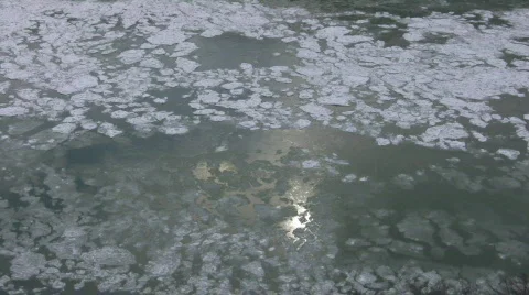 Chunks of ice gently flow down the river (High Definition) Stock Footage 64742