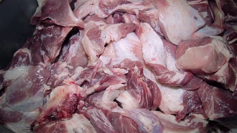 Chunks of pork in the meat industry Stock Footage 72554615