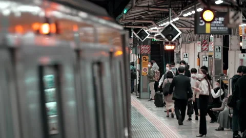 Chuo Line Rapid Commuter train arriving at platform of Yotsuya Station Stock-Footage 219374325