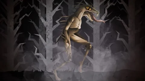 Chupacabra walking through a dark forest at night 스톡 동영상 342363876