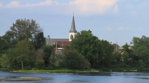 Church along river Stock Footage 8777879