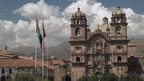 Church and flags in Cusco, Peru Stock Footage 130428169