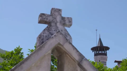 Church and mosque in the same frame, 2 religions, antakya, hatay turkey Stock Footage 237142365