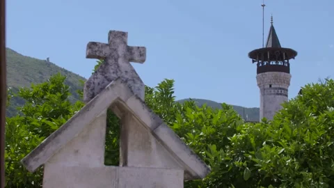 Church and mosque in the same frame, antakya hatay turkey Stock Footage 237142366