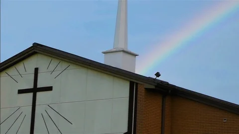Church and Rainbow Stock Footage 112875883