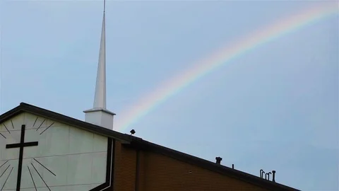 Church and Rainbow Stock Footage 112875907