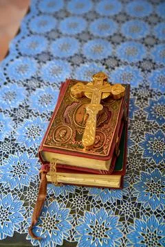 Church attributes and view inside Stock Photos