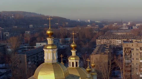 Church on the background of the city Stock Footage