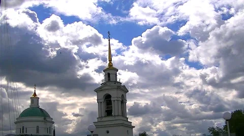 Church on a background of clouds and blue sky Stock Footage 64711799