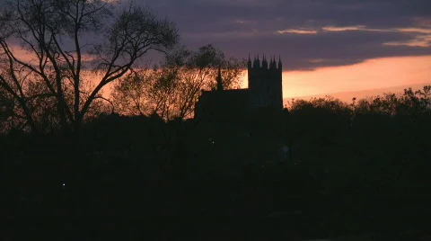 Church backlit by sunset Stock Footage 418389