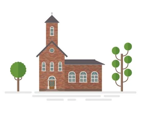 Church building and trees vector illustration isolated on white background Stock Illustration