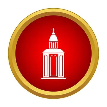 Church building icon on red circle background Ilustración de archivo