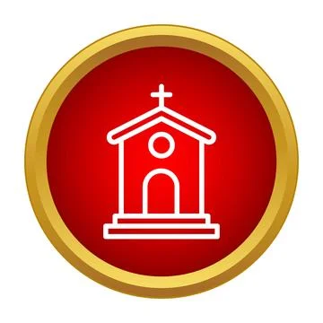 Church building icon on red push button Stock Illustration