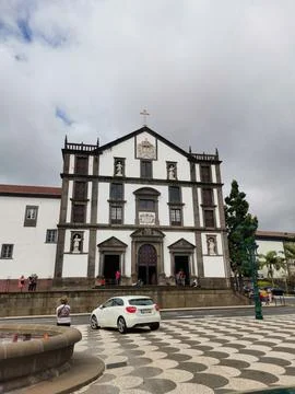 Church building on main square historic center of Funchal. Capital of Madeira Stock Photos