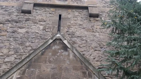 Church building view, camera move away, reveal wider perspective and square. Stock Footage 149078347