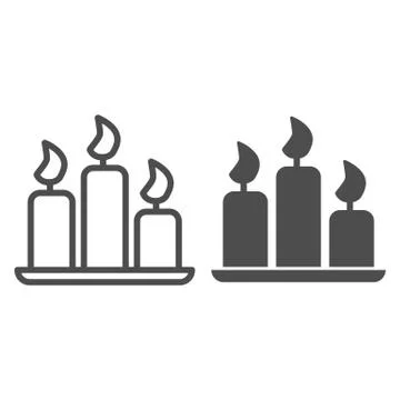 Church candles line and solid icon. Three burning candle outline style pictogram Stock Illustration