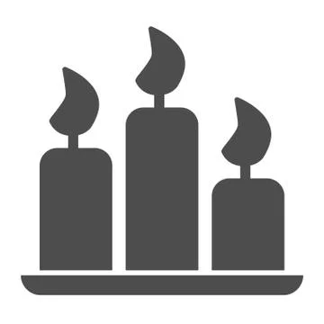 Church candles solid icon. Three burning candle glyph style pictogram on white Stock Illustration