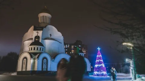 Church with a Christmas tree Stock Footage 102600882