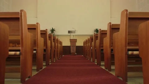 Church with classic wooden pews Stock Footage