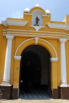 Church  colonial arquitecture and  sky sidewalk ,trujillo peru Stock Photos