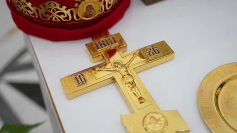 Church cross on the table Video stock 157218594