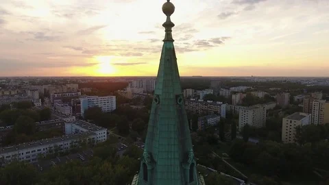 Church Cross Tower Sunset Stock Footage 84041671