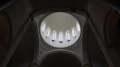 Church dome interior with arched windows soft light Stock Footage 331200829